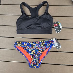 TYR Women Black Lyn Racerback W/ Costa Mesa Multicolot Bikini Sz S New